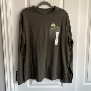 Goodfellow & Co - "Forest Floor Green" Long Sleeve T-Shirt, Sun & Mountain Scape